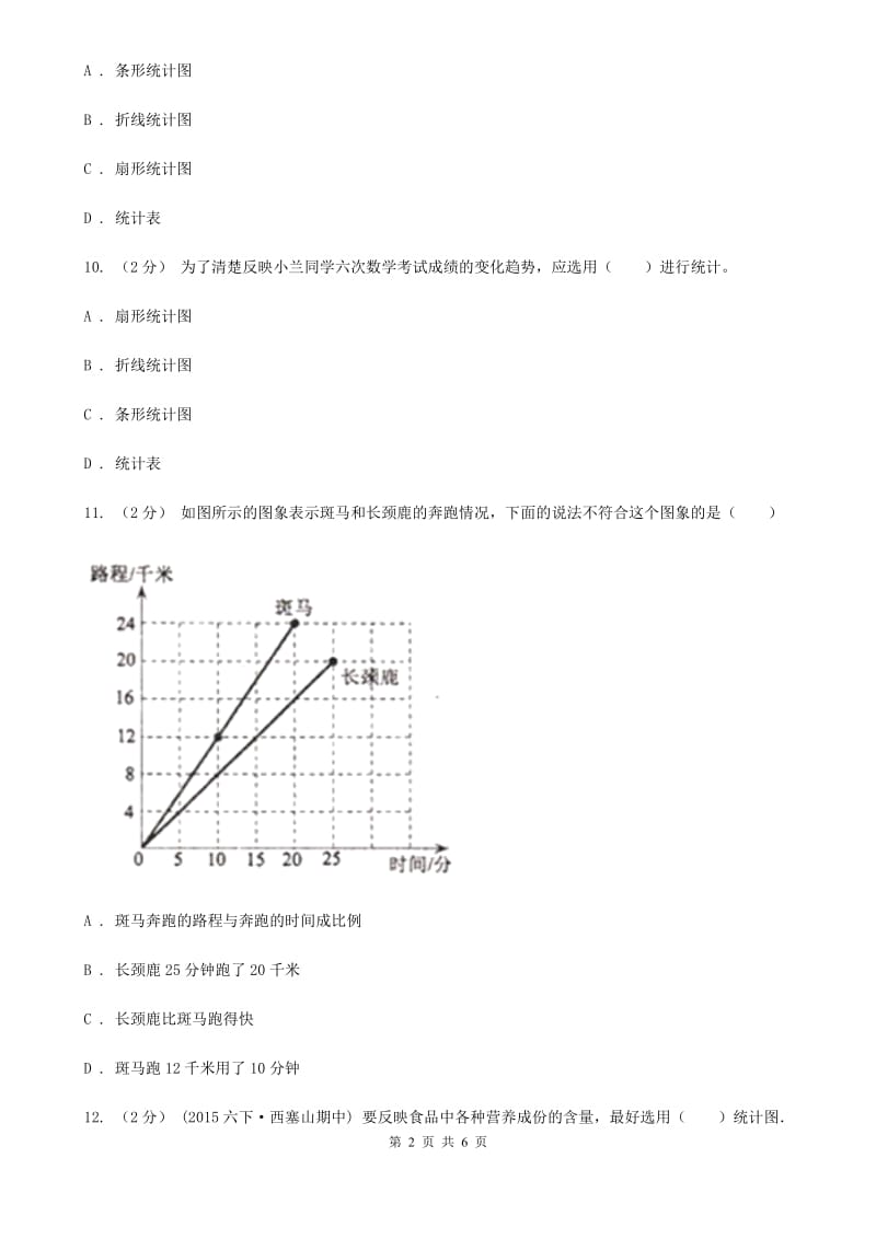 人教版小学数学五年级下册 第七单元折线统计图 同步练习 D卷_第2页