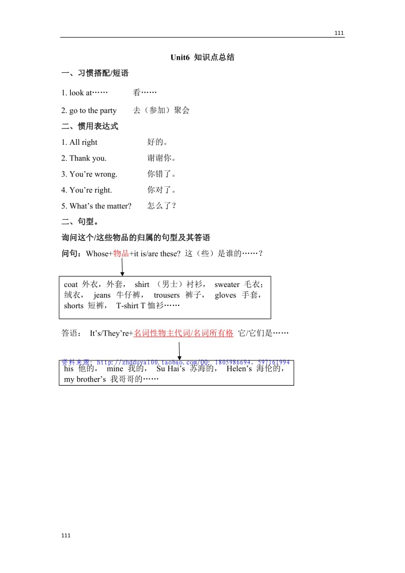 （译林版）四年级英语下册Unit6__知识点总结_第1页