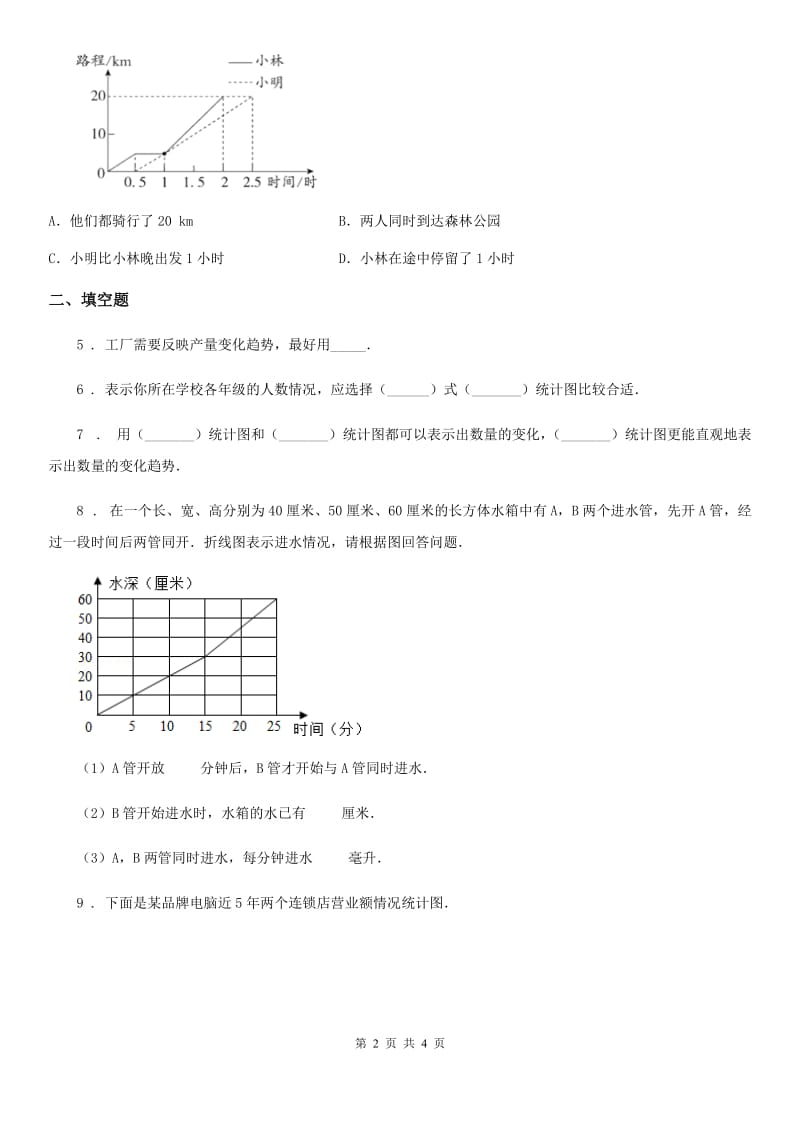 南宁市2020版数学五年级下册6.1 折线统计图练习卷（I）卷_第2页