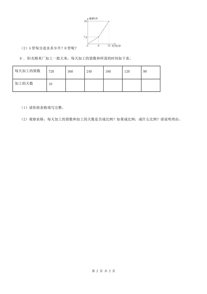 西安市2020年数学六年级下册第六单元《正比例和反比例》单元测试卷D卷_第2页