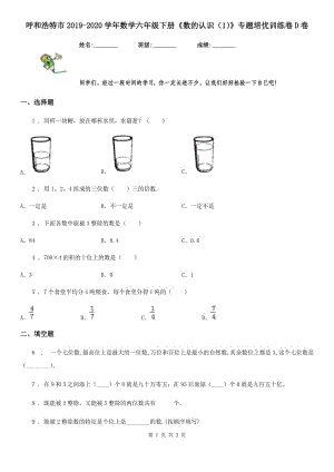 呼和浩特市2019-2020學(xué)年數(shù)學(xué)六年級(jí)下冊(cè)《數(shù)的認(rèn)識(shí)（1）》專題培優(yōu)訓(xùn)練卷D卷