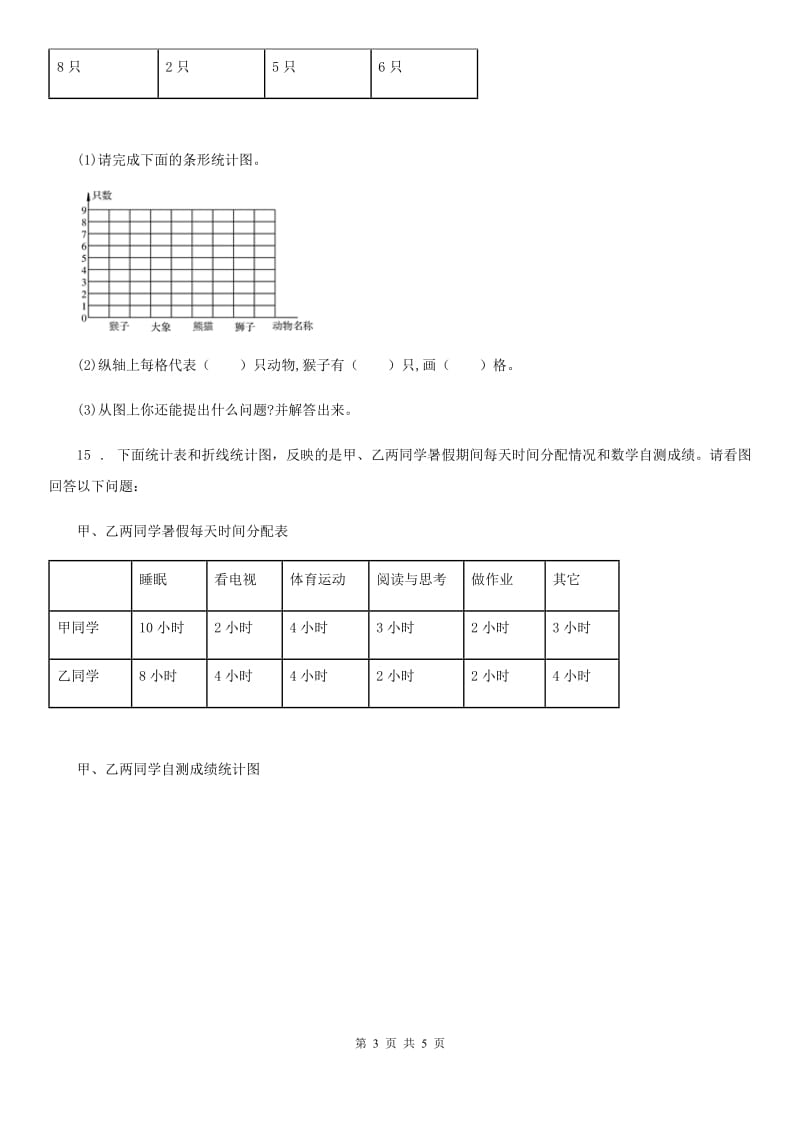 长沙市2019版数学四年级上册第三单元《统计》单元测试卷（I）卷_第3页