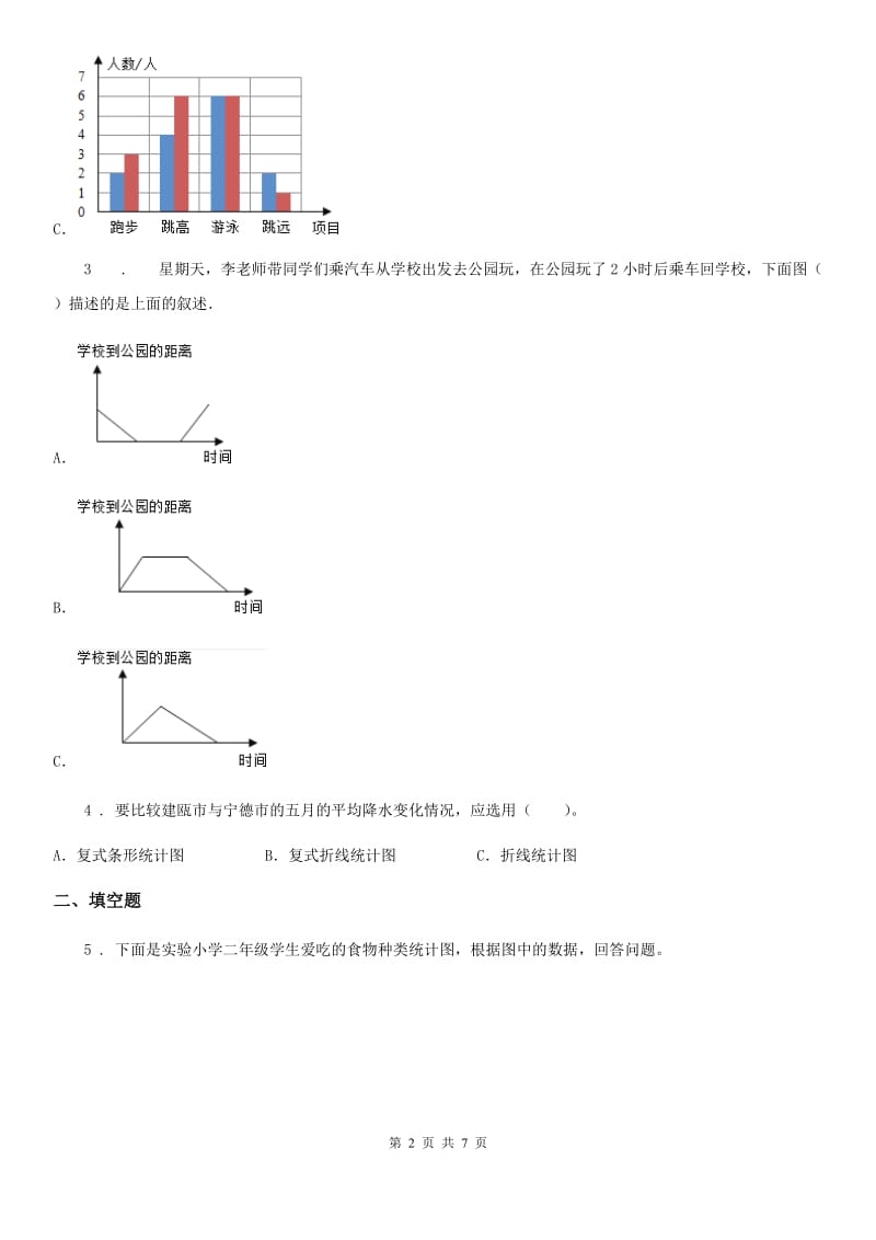 海口市2019-2020年度数学四年级下册第七单元《复式条形统计图》单元测试卷（II）卷_第2页