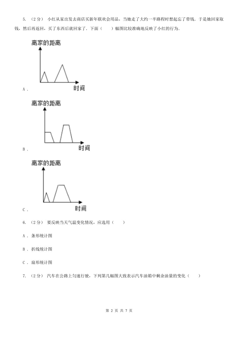 2019-2020学年人教版数学五年级下册 7. 折线统计图 同步练习（II）卷_第2页