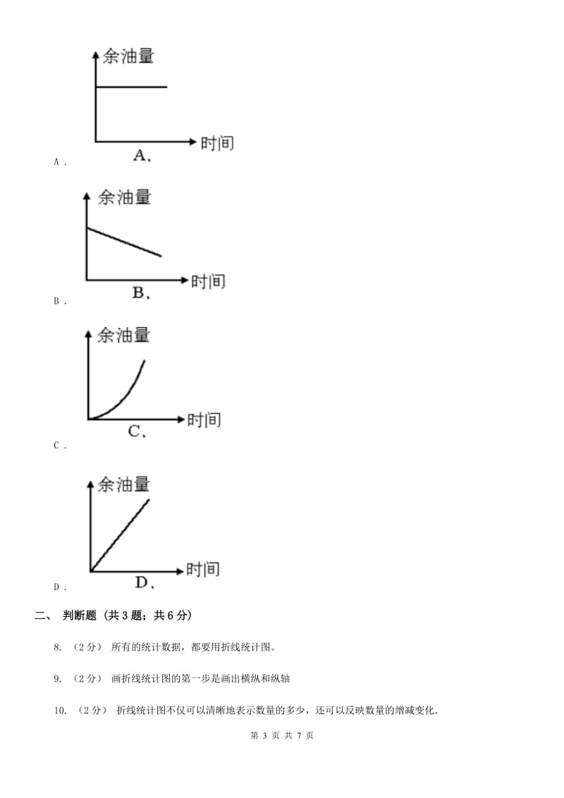 2019-2020学年人教版数学五年级下册 7. 折线统计图 同步练习（II）卷_第3页