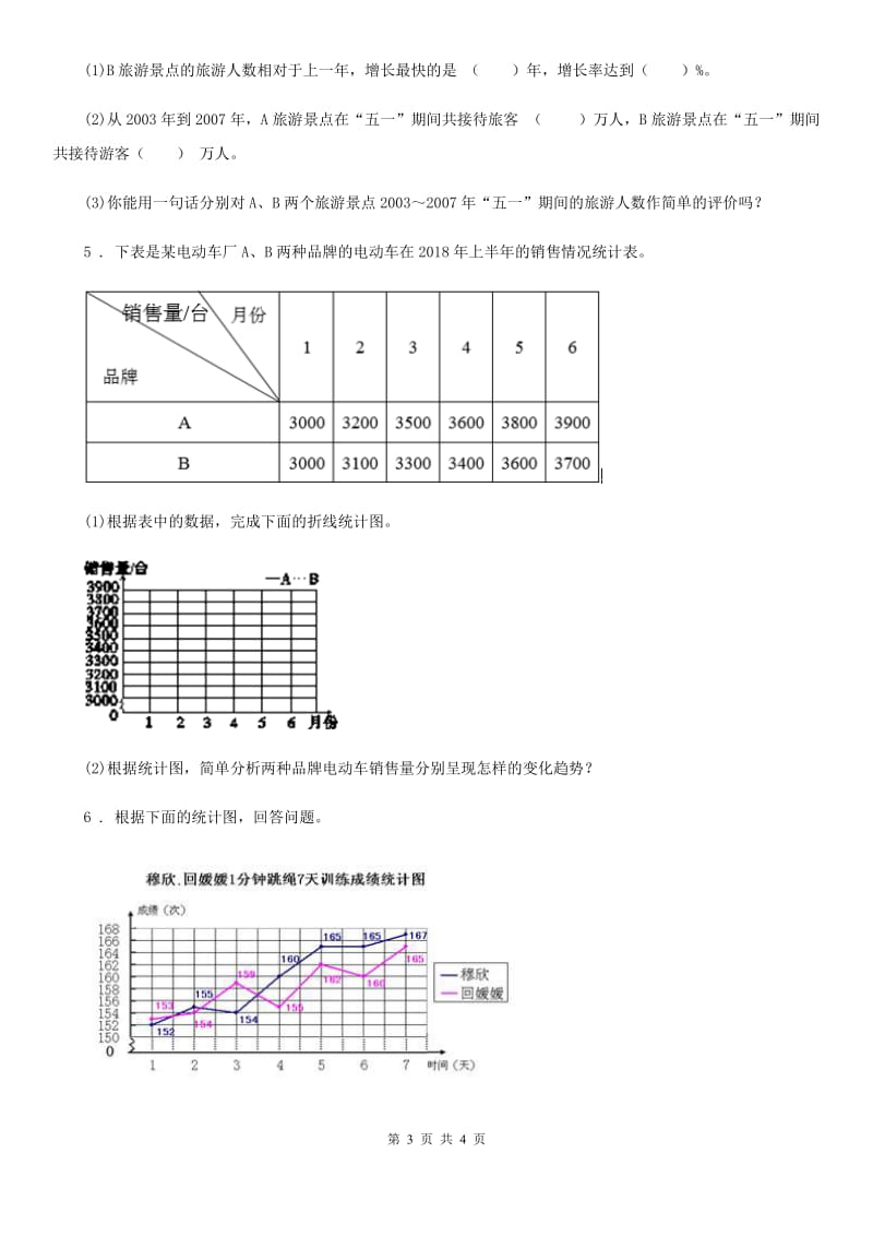 数学五年级下册8.2 复式折线统计图练习卷_第3页