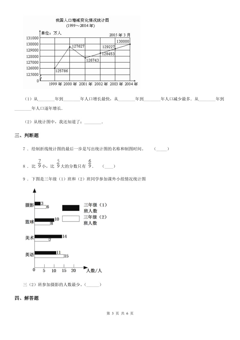 数学五年级下册第二单元《折线统计图》单元测试卷_第3页