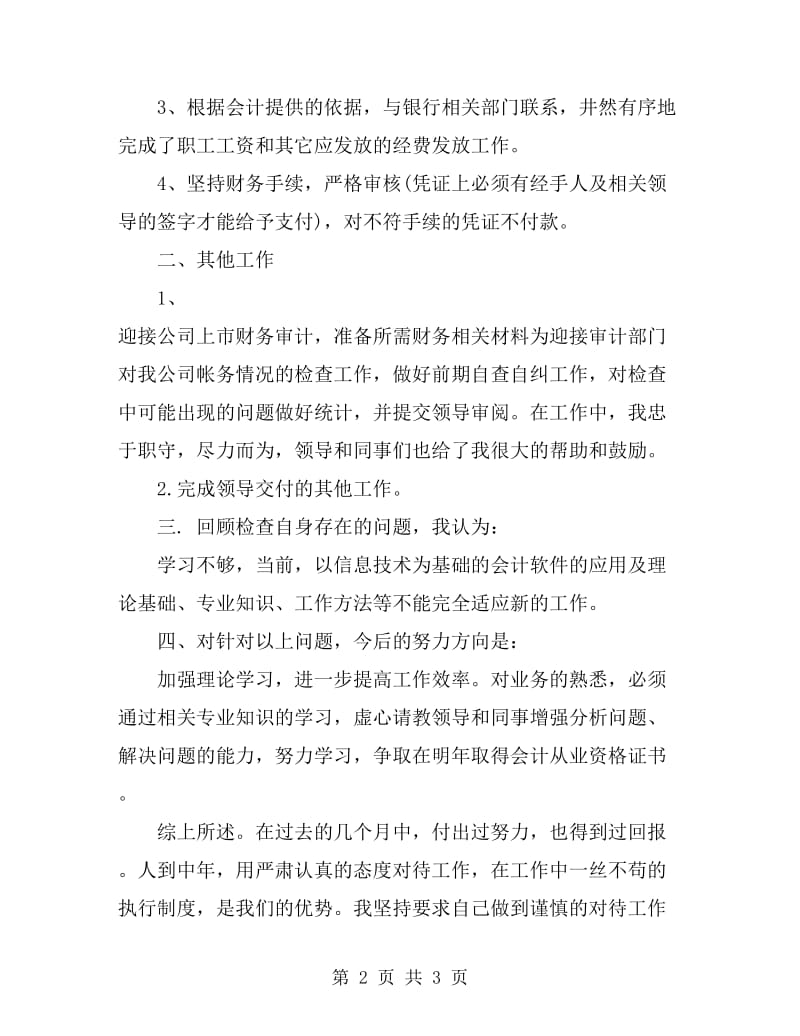 财务出纳个人工作总结与计划_第2页