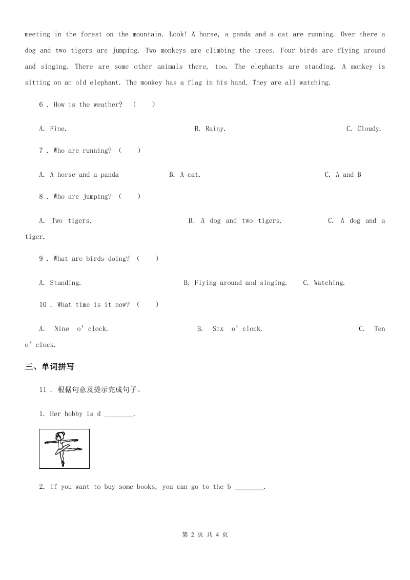 西宁市2019-2020学年英语六年级下册 Unit 5 General Revision 2 task5-task6 练习卷B卷_第2页