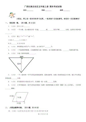 廣西壯族自治區(qū)五年級上冊 期末考試試卷