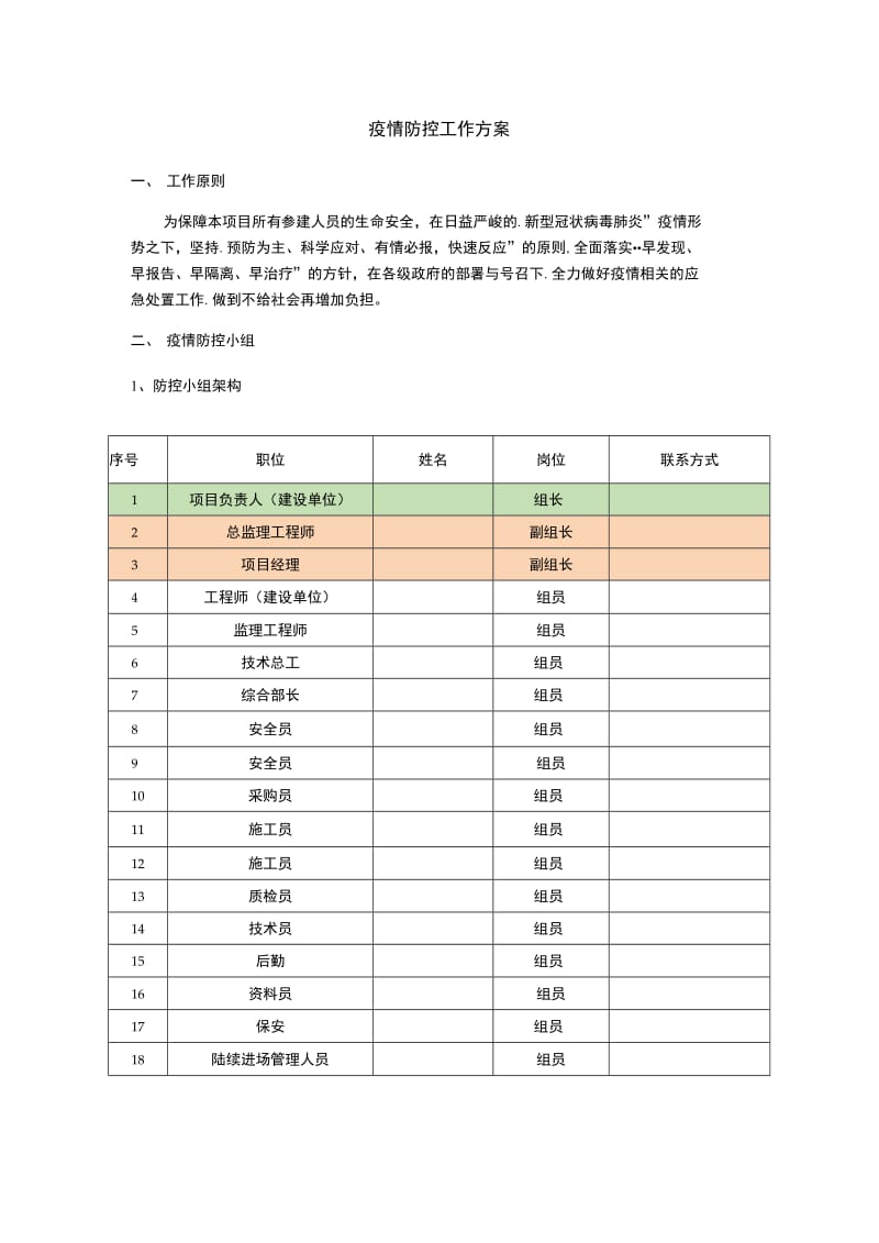 疫情防控工作执行方案._第1页