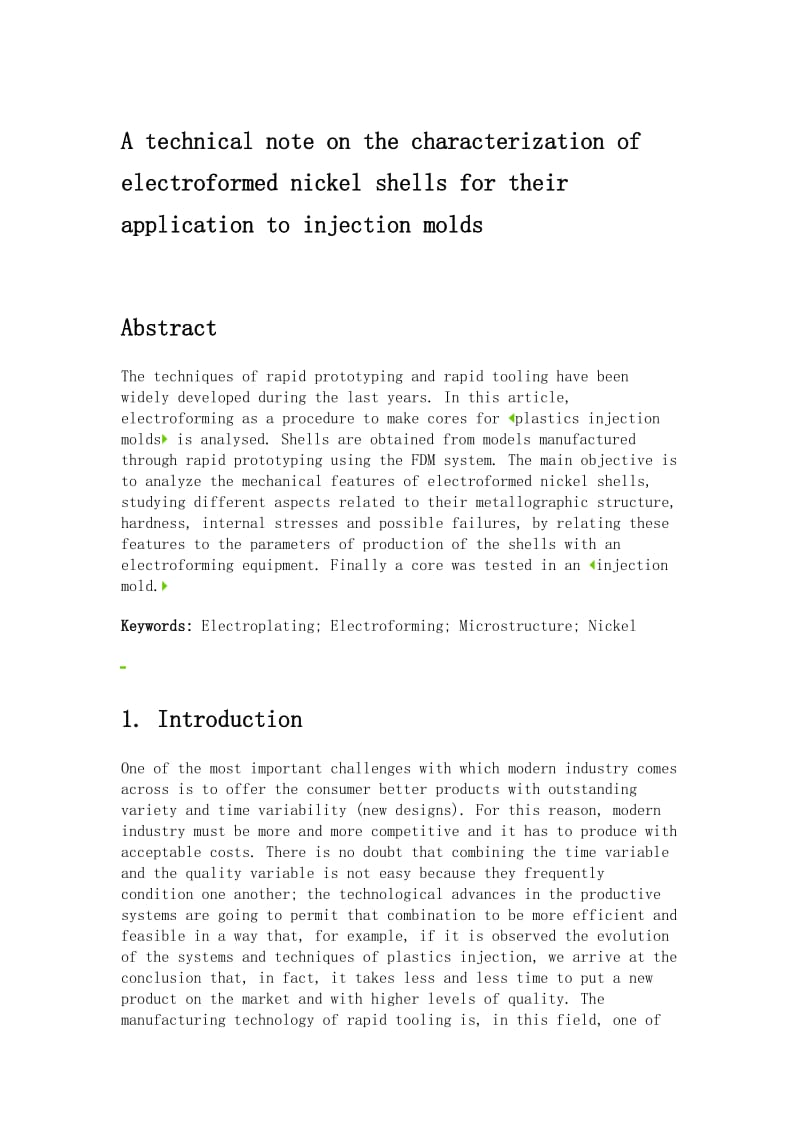 一个描述电铸镍壳在注塑模具的应用的技术研究外文文献翻译、中英文翻译_第2页