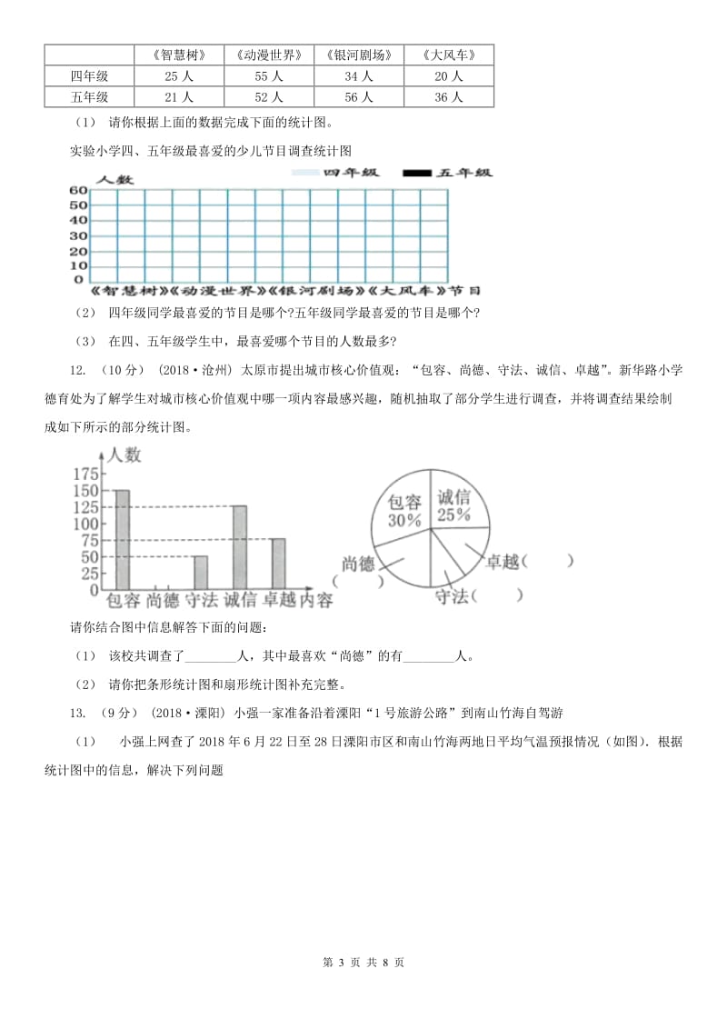 广西壮族自治区六年级下册数学专项复习卷（九）：统计与概率_第3页