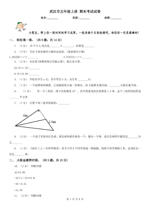 武漢市五年級(jí)上冊(cè) 期末考試試卷