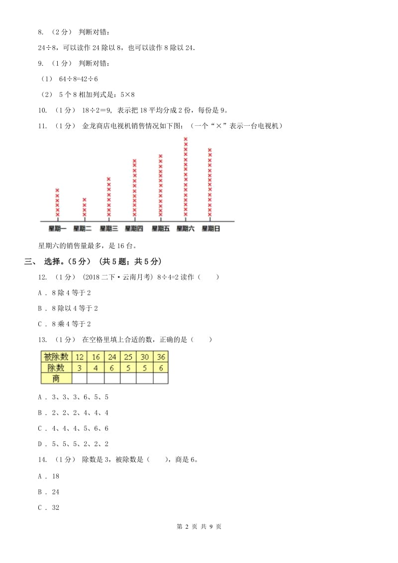 拉萨市二年级下学期数学第一次月考试卷_第2页