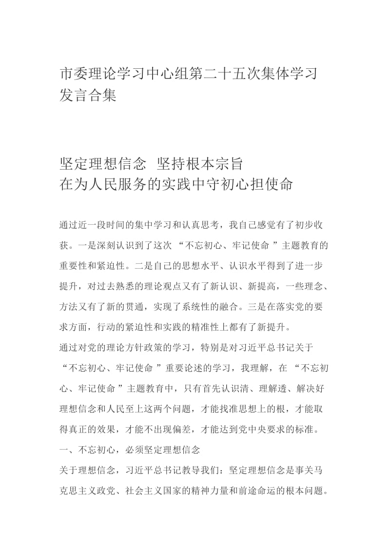 市委理论学习中心组第二十五次集体学习发言合集_第1页