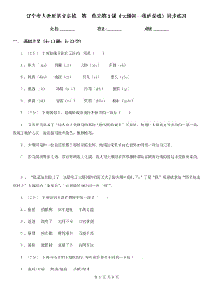 遼寧省人教版語(yǔ)文必修一第一單元第3課《大堰河—我的保姆》同步練習(xí)