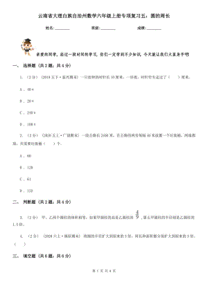 云南省大理白族自治州数学六年级上册专项复习五：圆的周长