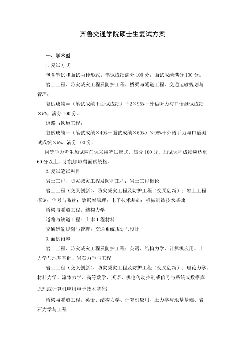 齐鲁交通学院硕士生复试方案.docx_第1页