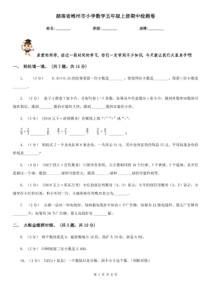 湖南省郴州市小学数学五年级上册期中检测卷