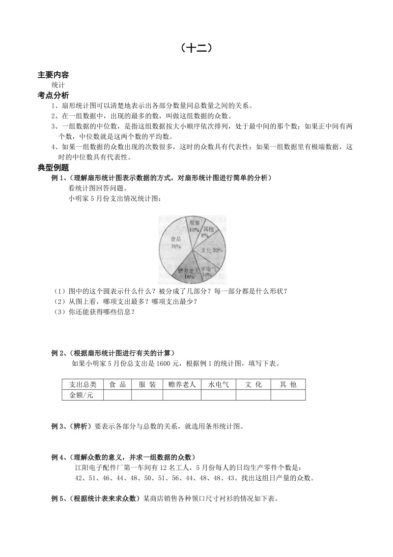 小学六年级数学同步练习题库：12 统计_第1页