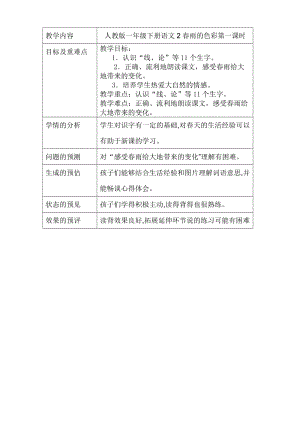 一年級(jí)下冊(cè) 2春雨的色彩 備課模板