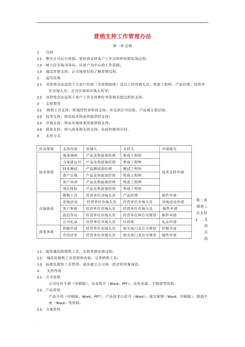 营销支持管理办法及销售支持_第1页