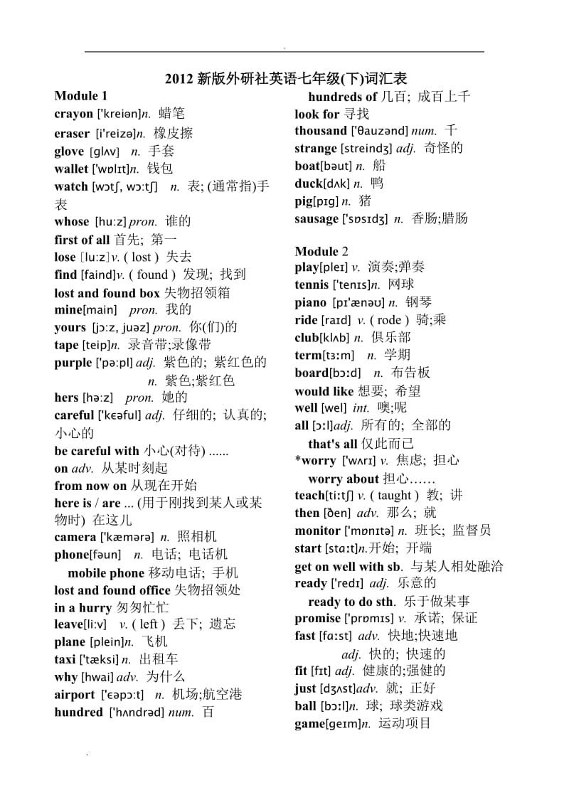 新外研版七年级下册单词-带音标_第1页