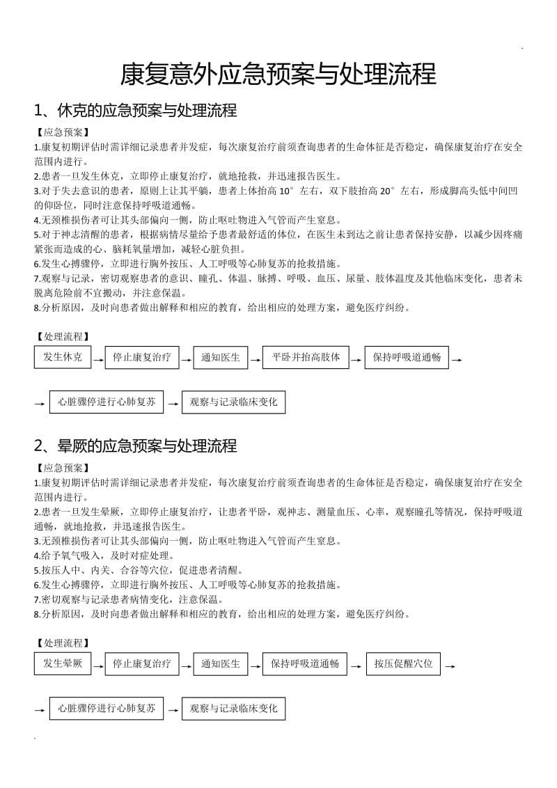 康复意外应急预案与处理流程_第1页