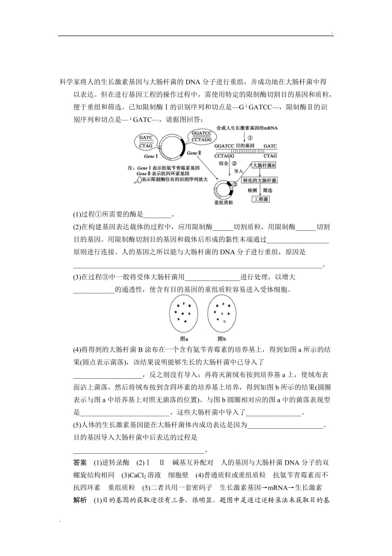 科学家将人的生长激素基因与大肠杆菌的DNA分子进行重组_第1页