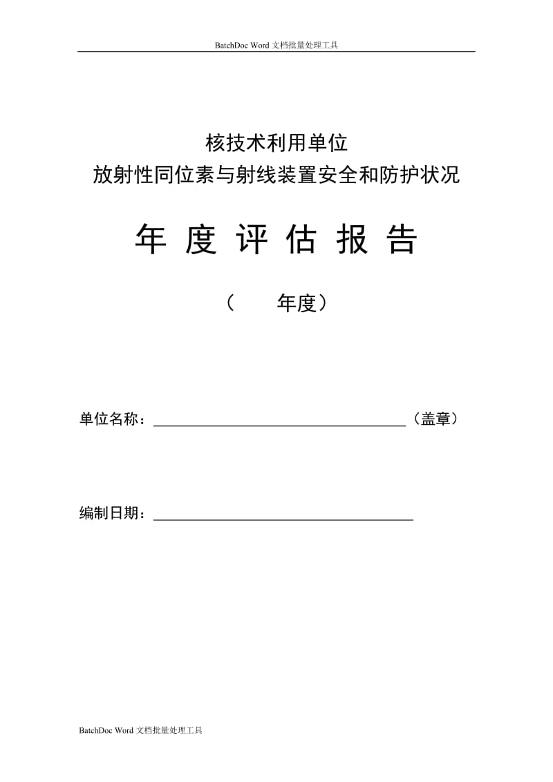 放射性同位素与射线装置安全和防护状况年度评估报告表(模板)_第1页