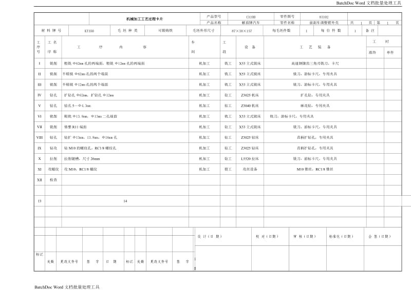 解放牌汽车前刹车调整臂外壳工艺过程卡_第1页