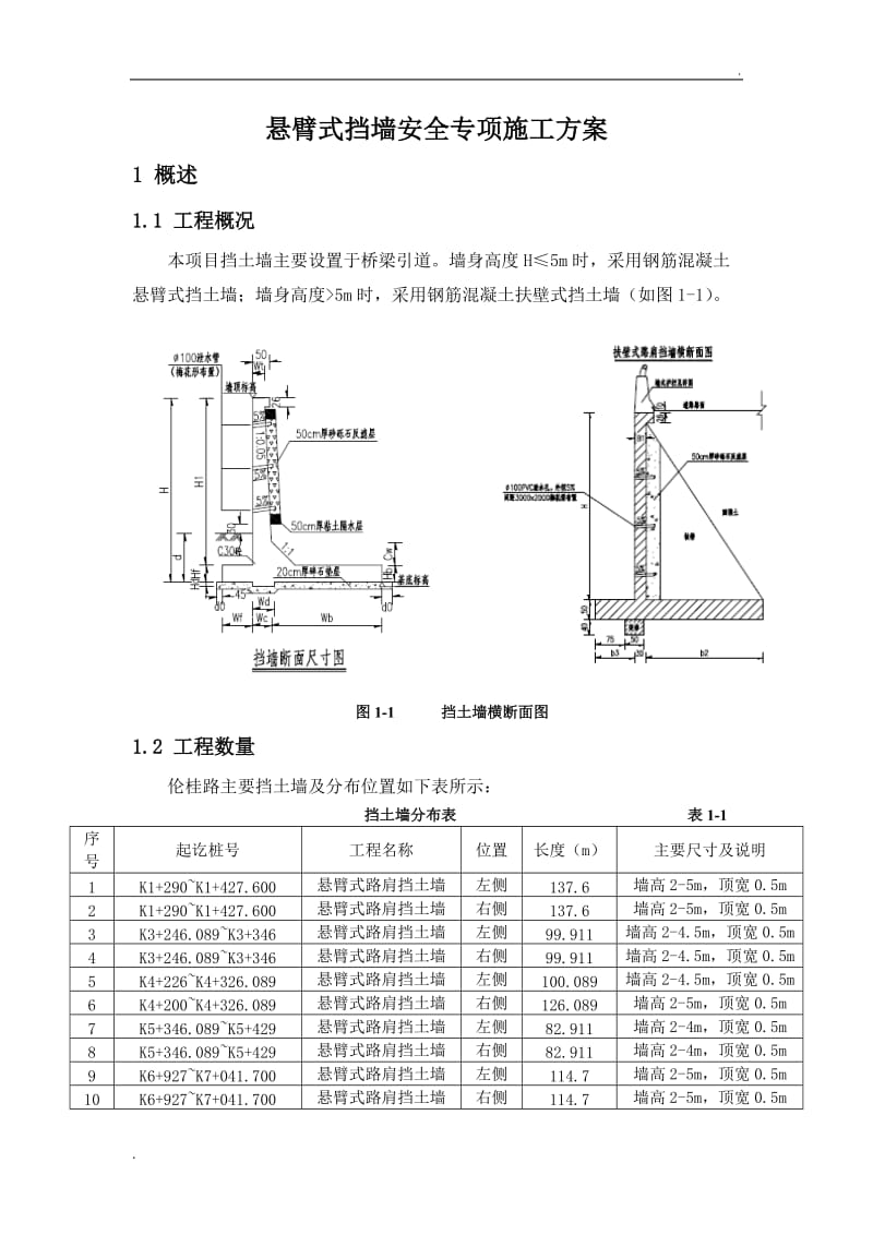 悬臂式挡土墙安全专项施工方案_第1页