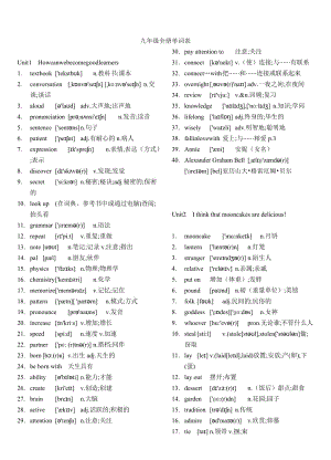 人教版九年級英語單詞表