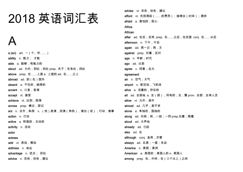 2018河南中考英語單詞表_第1頁(yè)