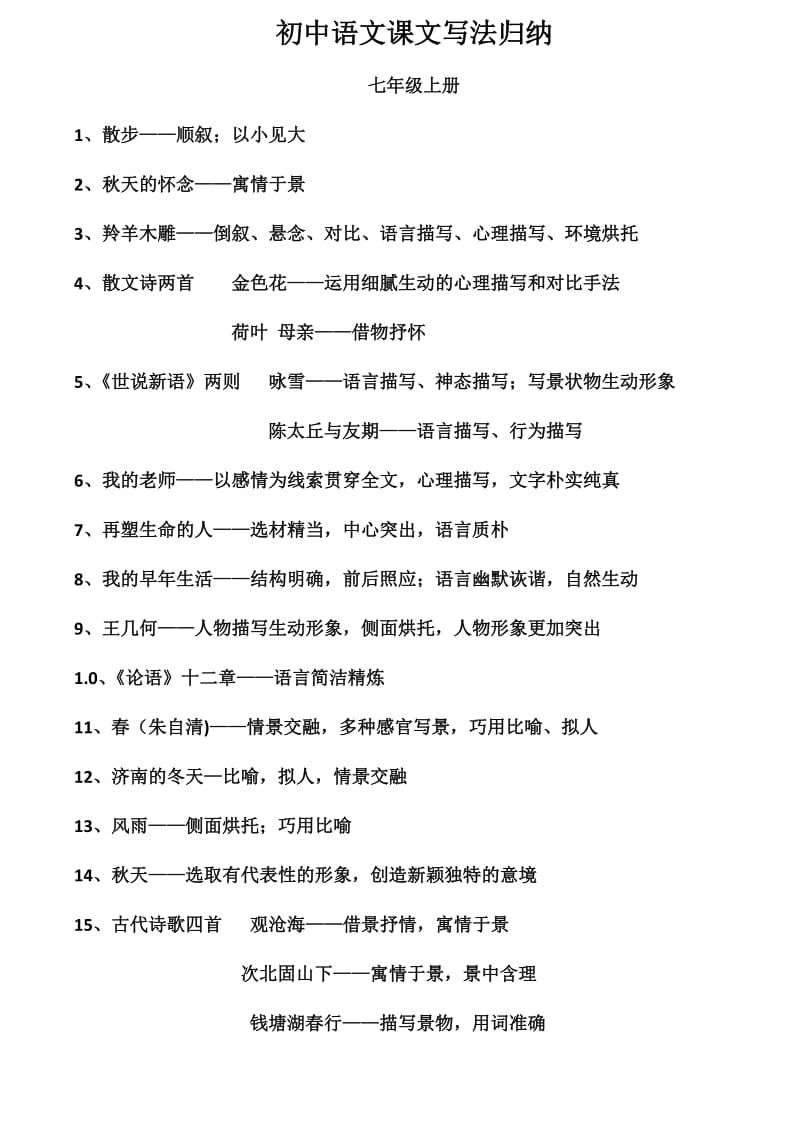 人教版初中语文课文写法归纳_第1页