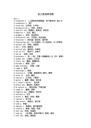 人教版初三英語單詞表