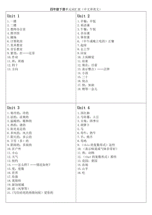 人教版四年級(jí)下冊(cè)英語(yǔ)單詞聽寫