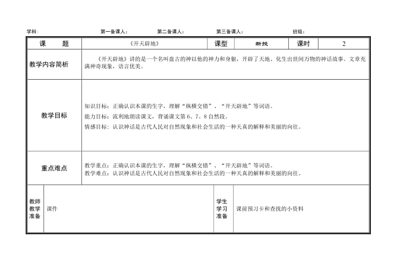 苏教版四年级上册第四单元教学设计表格_第1页