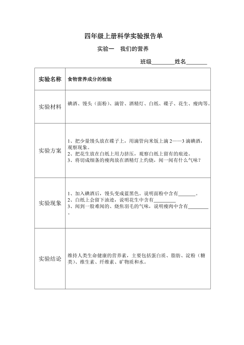 四年级上册科学实验报告_第1页