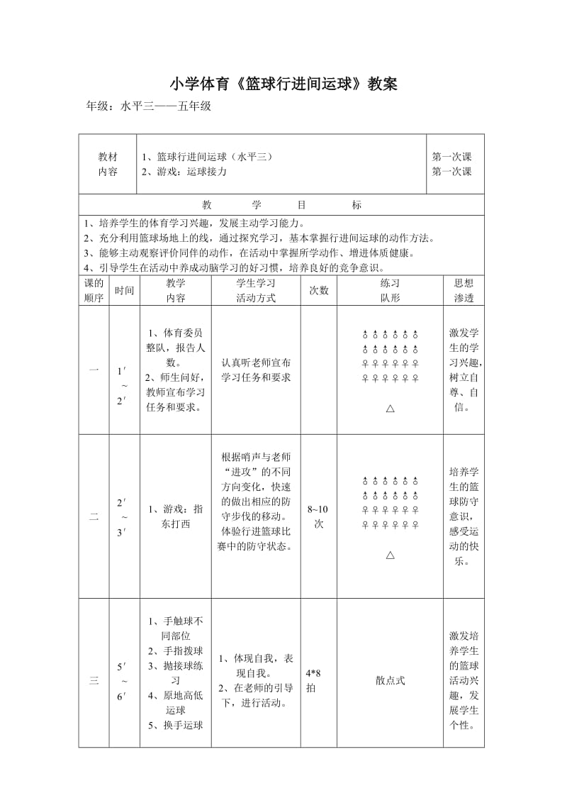 小學體育《籃球行進間運球》教案_第1頁