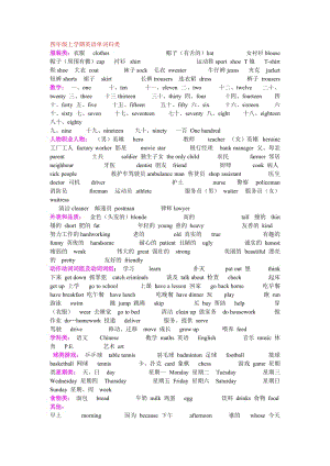 四年級上冊英語單詞歸類