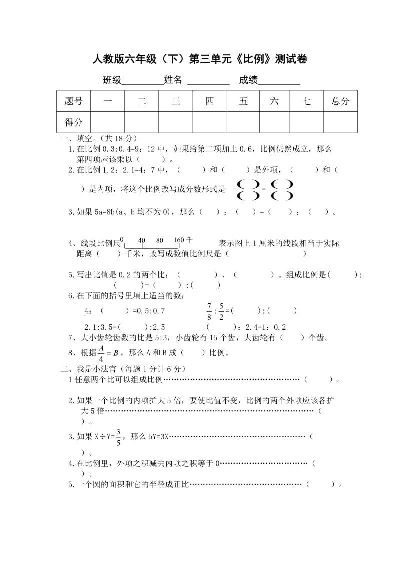 人教版六年級數(shù)學(xué)試卷_第1頁