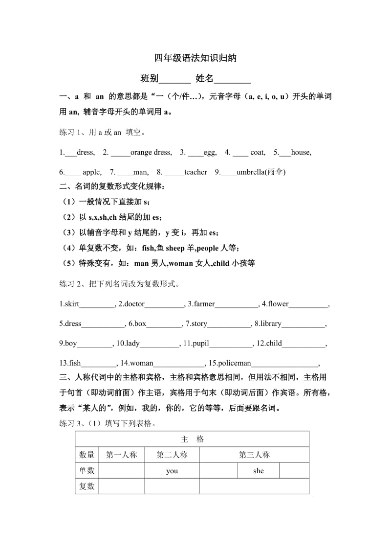 广州版四年级上册英语知识归纳_第1页