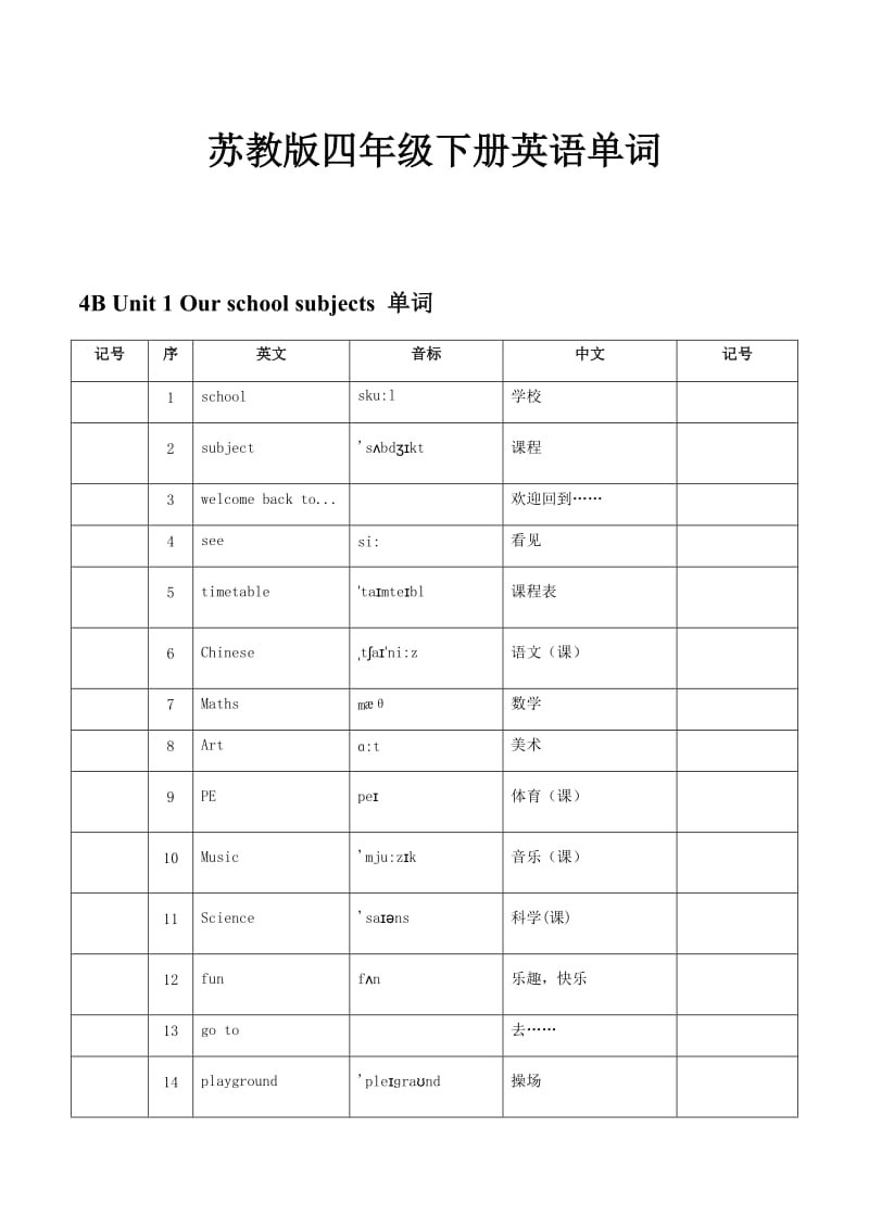 蘇教版四年級(jí)下冊(cè)英語單詞_第1頁