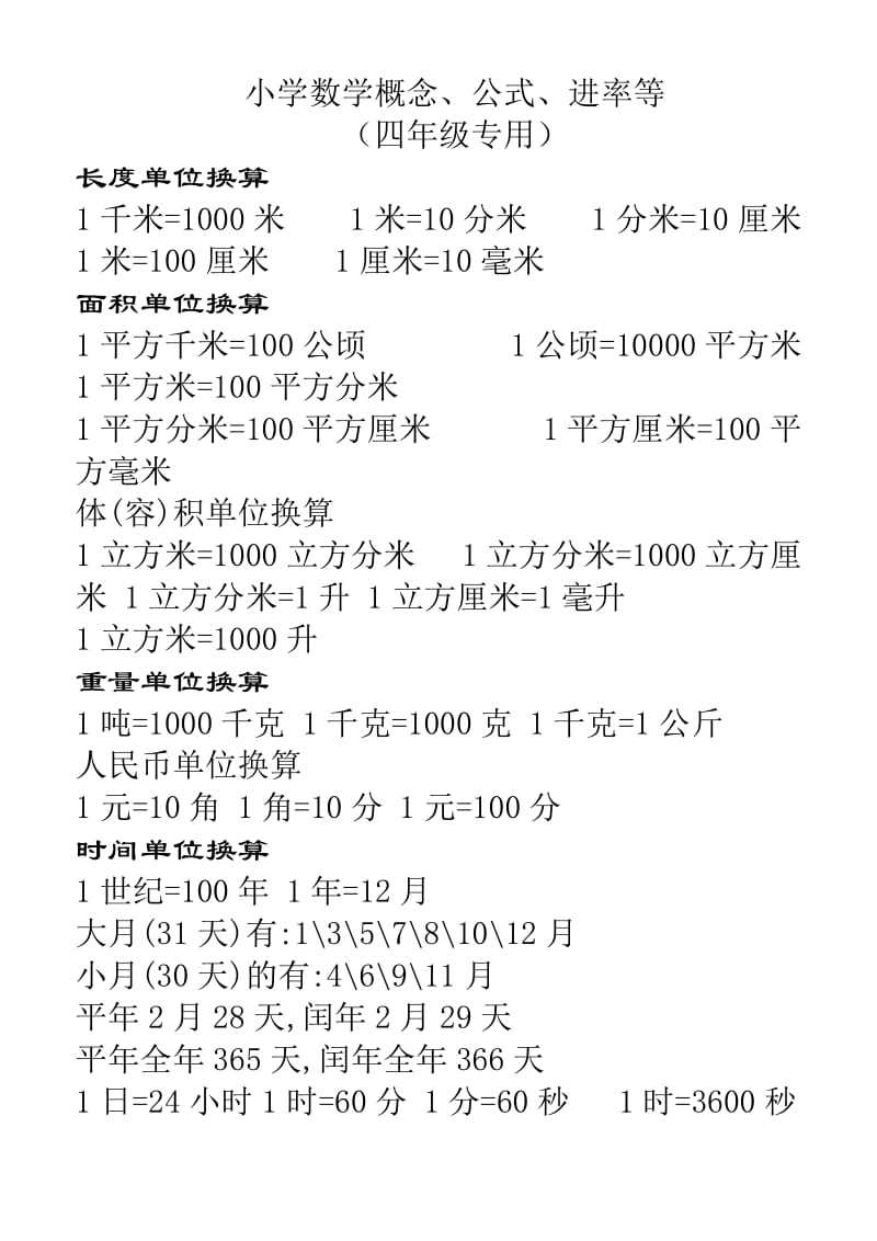 四年级上册数学公式_第1页