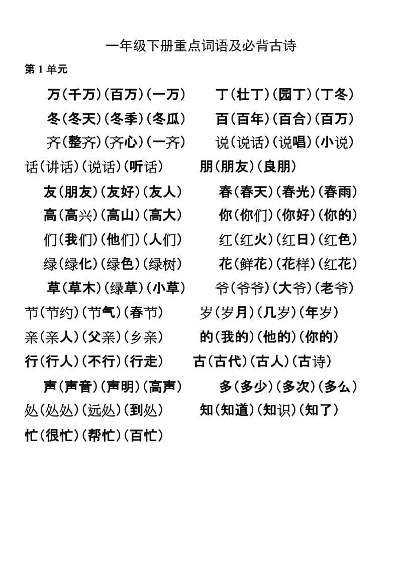 一年級下冊生字組詞_第1頁