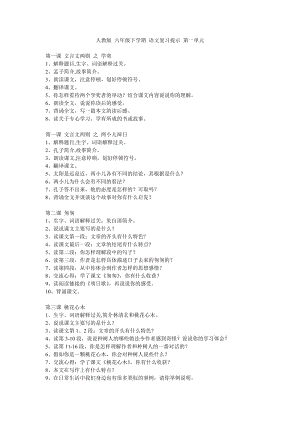 人教版 六年級(jí)下學(xué)期 語(yǔ)文復(fù)習(xí)提示 第 1 單元
