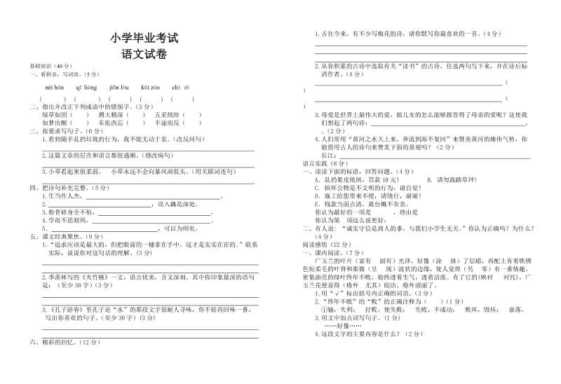 小学六年级练兵试题_第1页