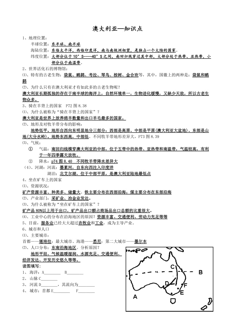 人教版六年级地理澳大利亚复习提纲知识点_第1页